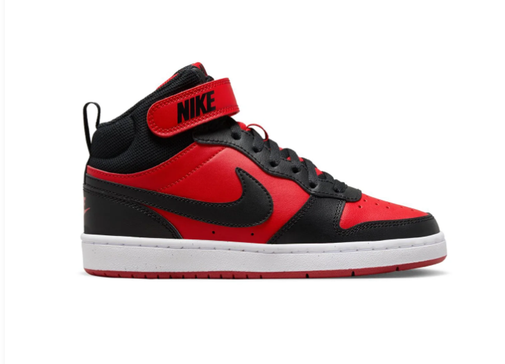 Nike Court Borough Mid 2 University Red Black Bred Strap Mid-Top Court Basketball Sneakers