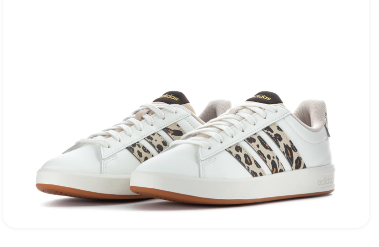 Adidas Grand Court Leopard Print White Cream Gum Sneakers