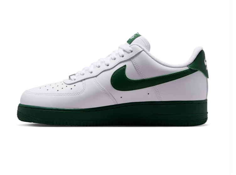 Nike Air Force 1 Low '07 White Gorge Green Swoosh Green Sole Classic Court Sneakers