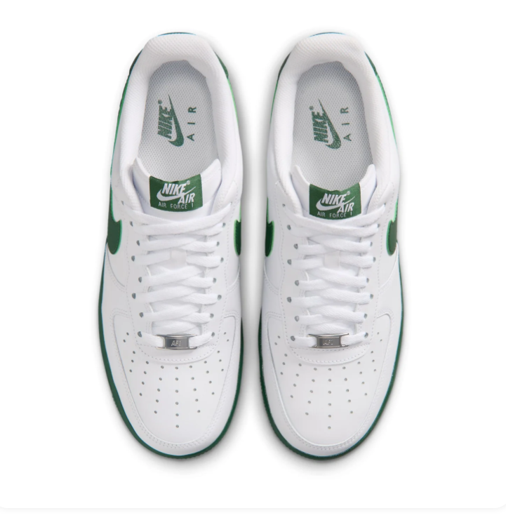 Nike Air Force 1 Low '07 White Gorge Green Swoosh Green Sole Classic Court Sneakers