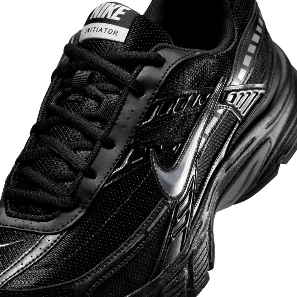 Nike Initiator Triple Black Metallic Silver Retro Running Sneakers
