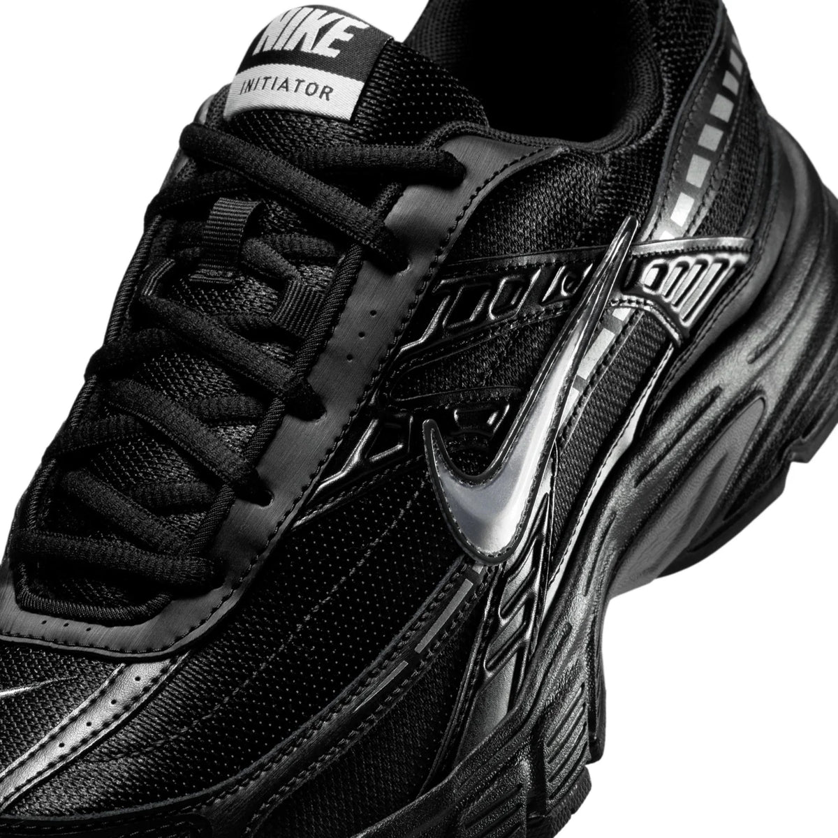 Nike Initiator Triple Black Metallic Silver Retro Running Sneakers