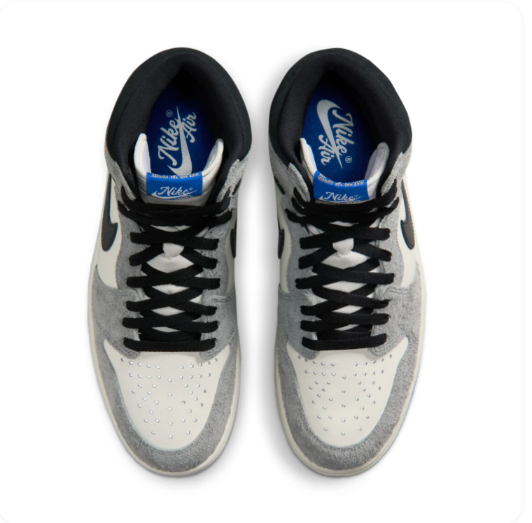Air Jordan 1 Retro High OG Grey Elephant Print Gold Blue Sneakers