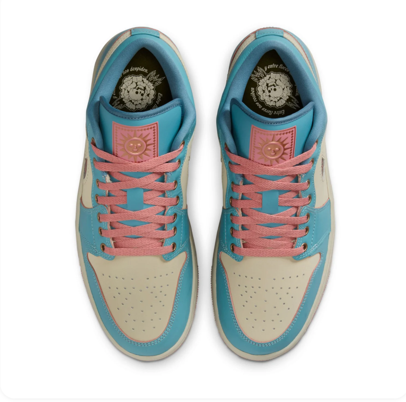 Air Jordan 1 Low SE Dia de Muertos Cerulean Blue Sail Pink Geometric Swoosh Sneakers