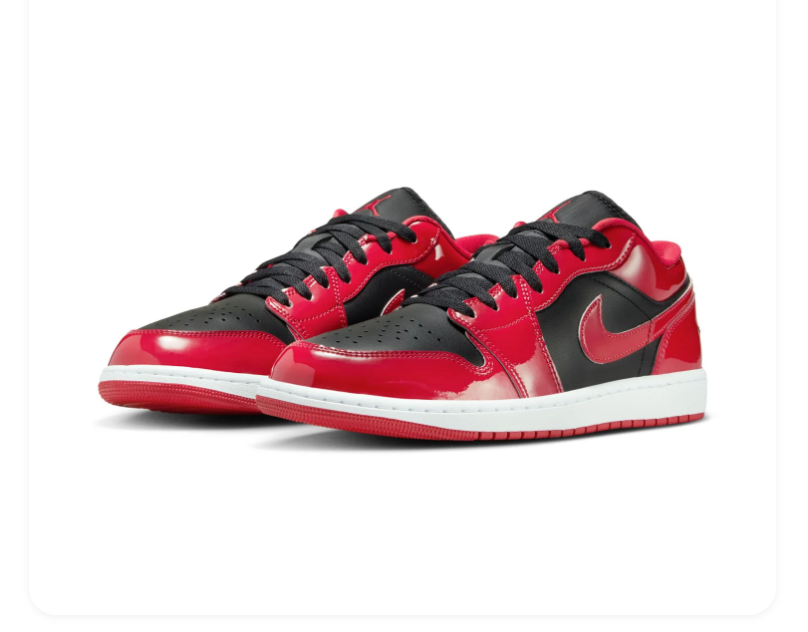 Air Jordan 1 Low Patent Leather Bred Black Red White Sneakers