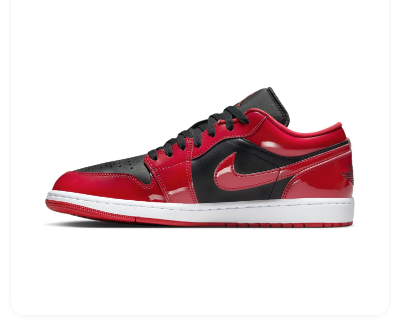 Air Jordan 1 Low Patent Leather Bred Black Red White Sneakers