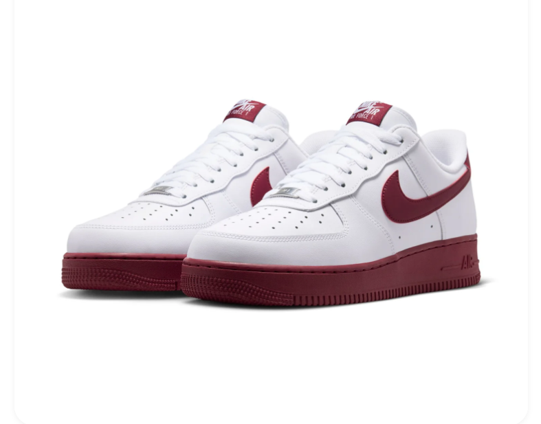 Nike Air Force 1 Low '07 White Team Red Swoosh Red Sole Classic Court Sneakers