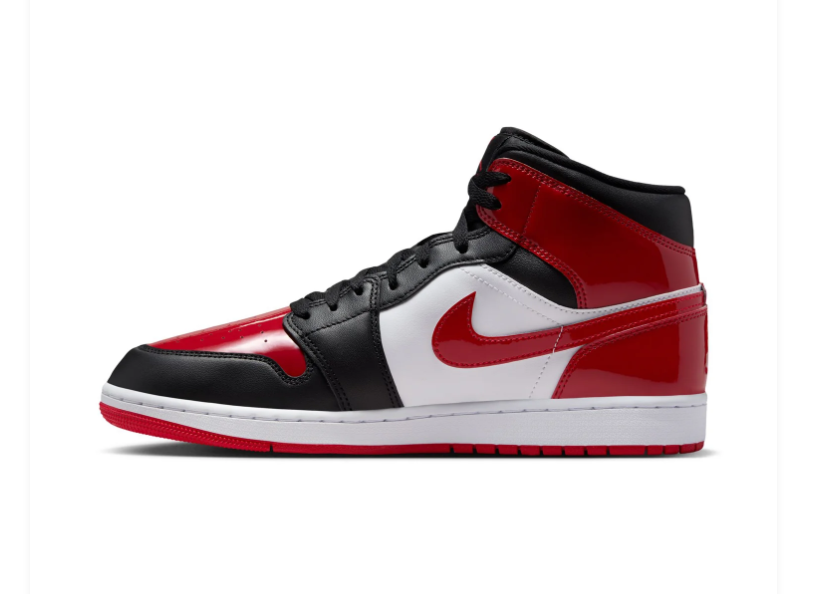 Air Jordan 1 Mid Bred Toe Black Red White Sneakers