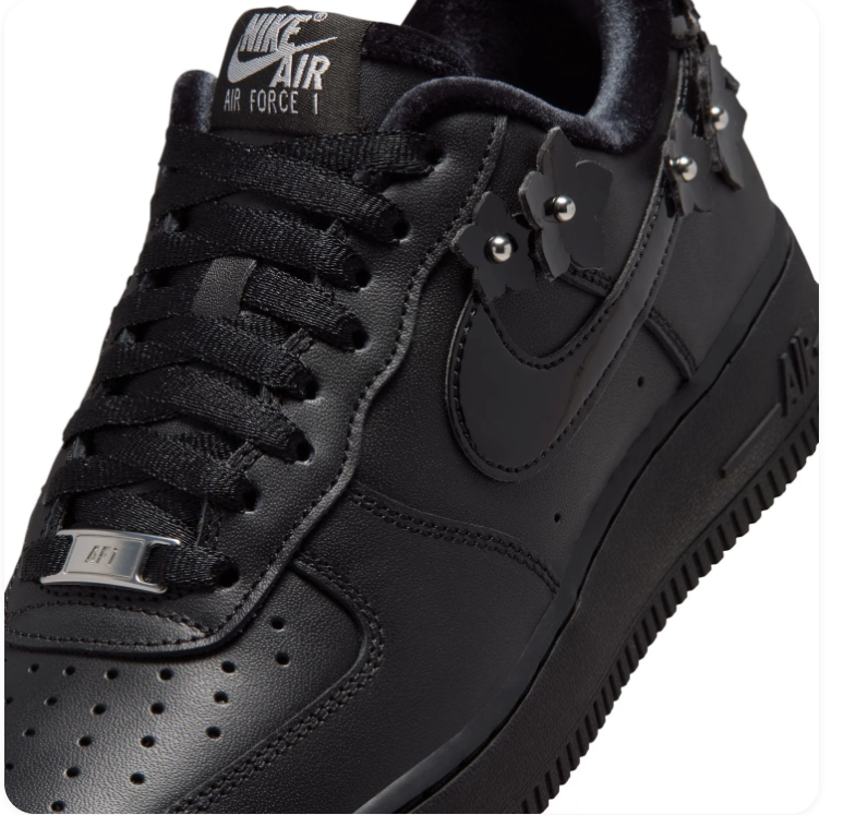Nike Air Force 1 Low '07 SE Triple Black Floral Charm Sakura Stud Special Edition Court Sneakers