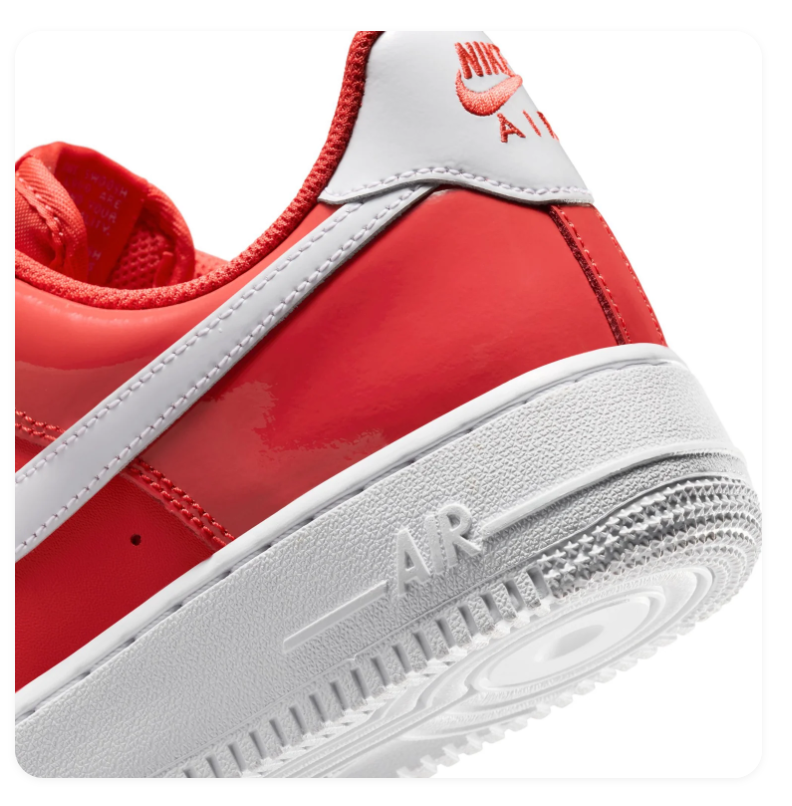 Nike Air Force 1 Low '07 LV8 University Red Patent Leather White Swoosh Sneakers