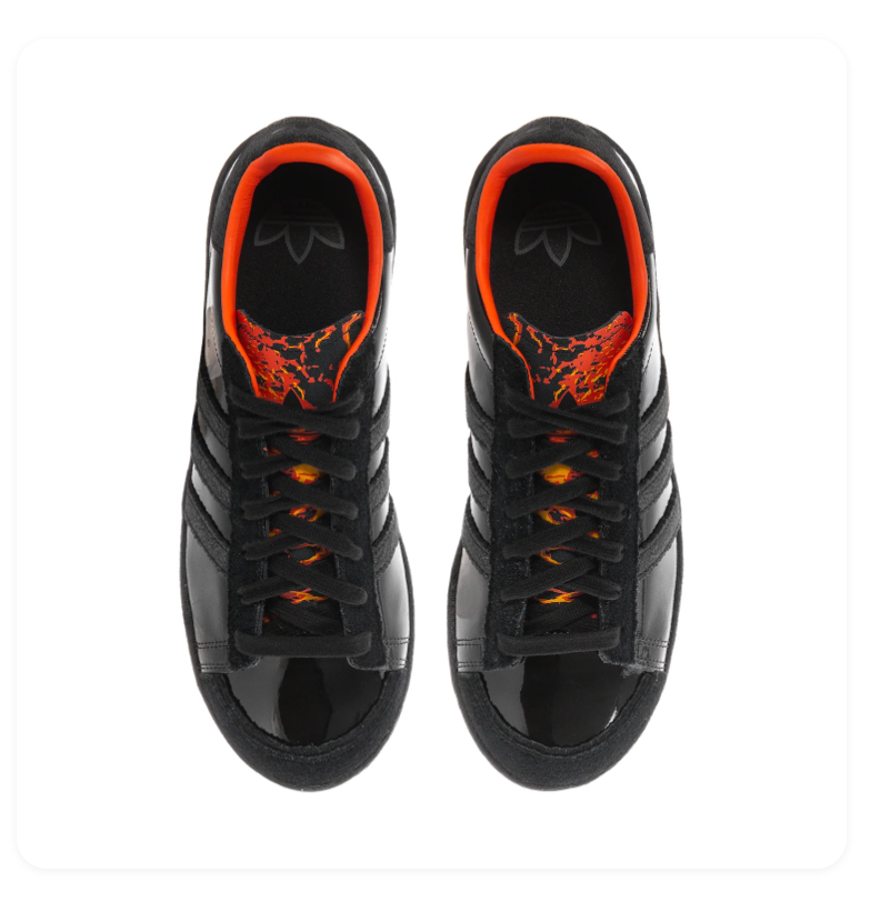Adidas Superstar Triple Black Patent Orange Accent Shell Toe Sneakers