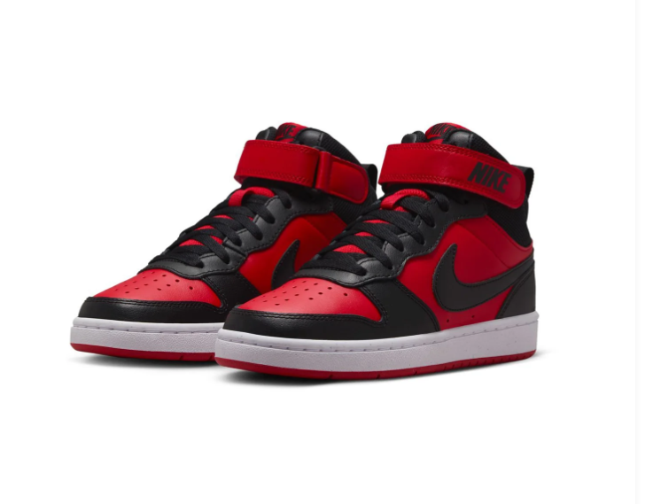 Nike Court Borough Mid 2 University Red Black Bred Strap Mid-Top Court Basketball Sneakers