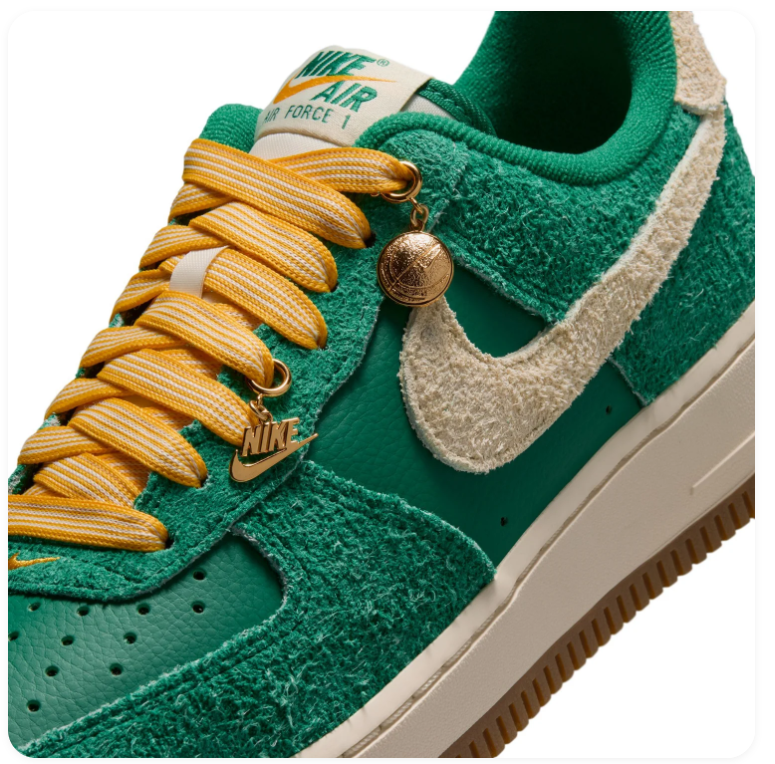 Nike Air Force 1 Low '07 Malachite Green Sail University Gold Embossed Texture Gum Classic Court Lifestyle Sneakers