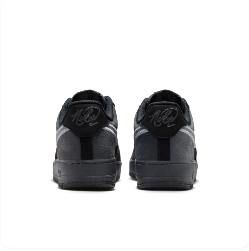 Nike Air Force 1 Low LV8 Anthracite Black Metallic Silver Tumbled Leather Court Sneakers