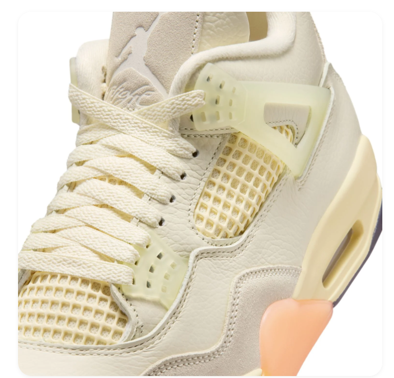 Air Jordan 4 Retro Shimmer Sail Peach Cream Gold Sneakers