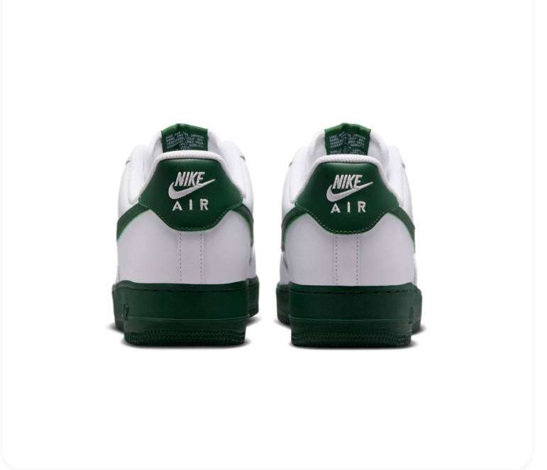 Nike Air Force 1 Low '07 White Gorge Green Swoosh Green Sole Classic Court Sneakers