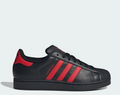 Adidas Superstar Core Black Scarlet Red Shell Toe Sneakers