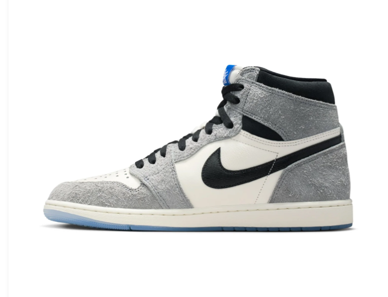 Air Jordan 1 Retro High OG Grey Elephant Print Gold Blue Sneakers