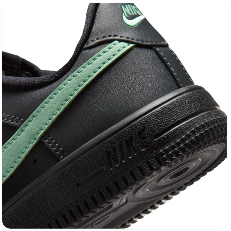Nike Air Force 1 Low '07 Black Jade Ice Mint Green Swoosh Triple Black Court Sneakers