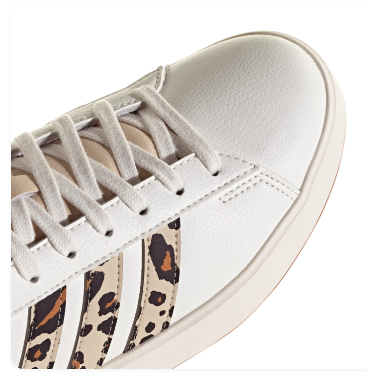 Adidas Grand Court Leopard Print White Cream Gum Sneakers