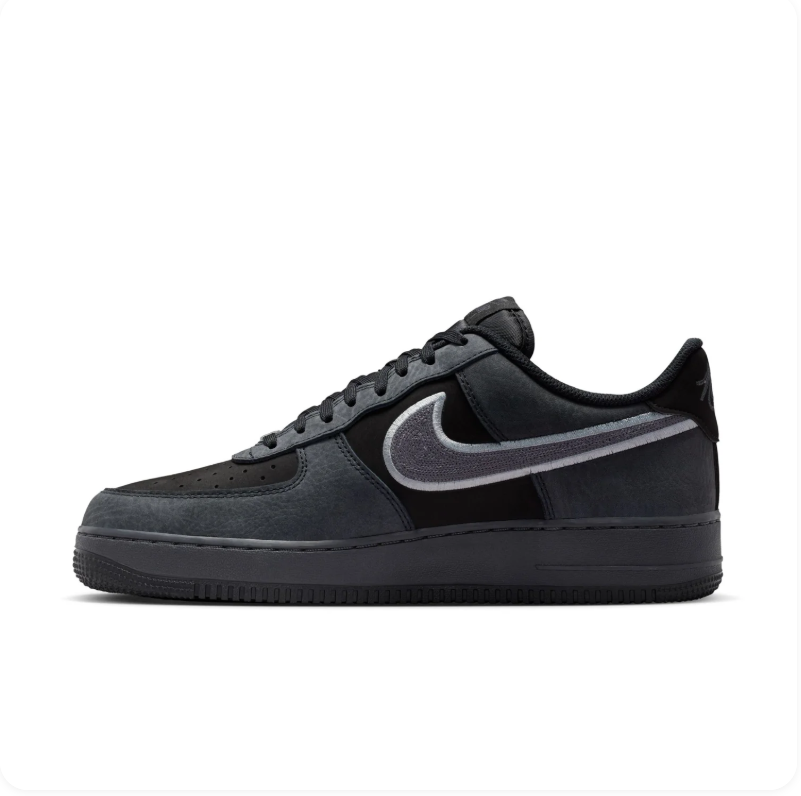 Nike Air Force 1 Low LV8 Anthracite Black Metallic Silver Tumbled Leather Court Sneakers