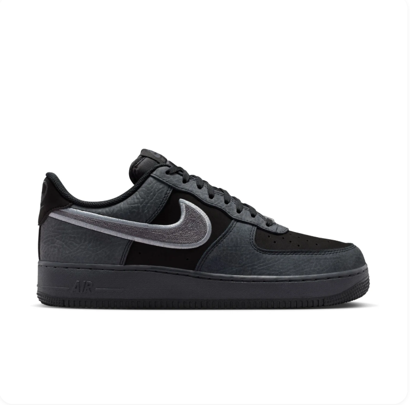 Nike Air Force 1 Low LV8 Anthracite Black Metallic Silver Tumbled Leather Court Sneakers
