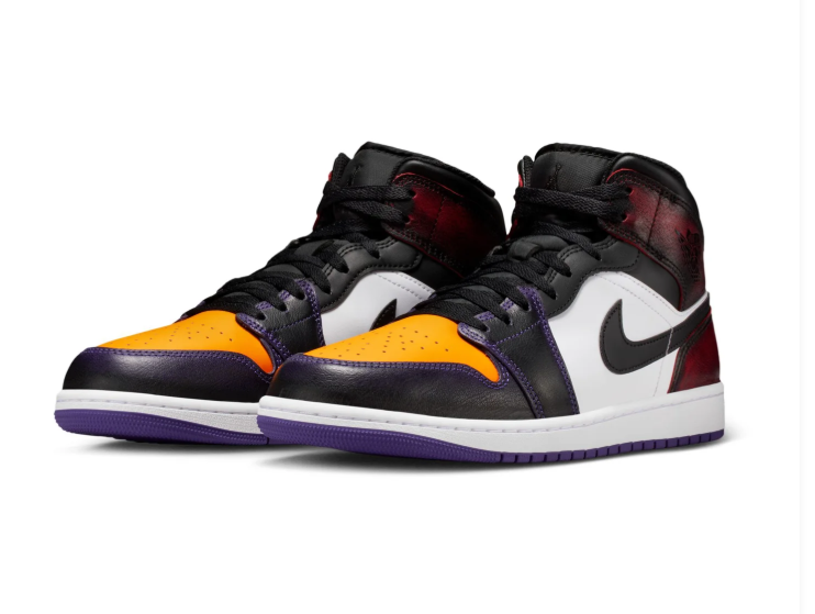 Air Jordan 1 Mid Lakers Purple Gold Black White Sneakers