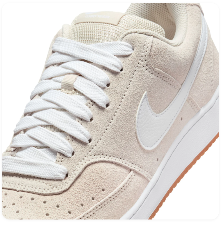 Nike Court Vision Low Premium Sanddrift White Gum Suede Tonal Court Sneakers