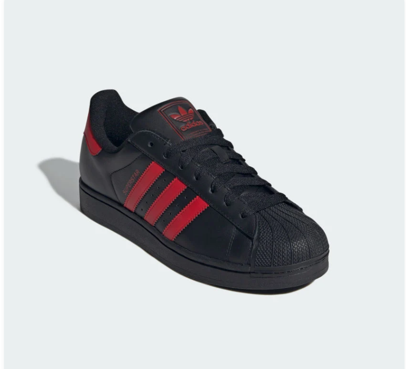 Adidas Superstar Core Black Scarlet Red Shell Toe Sneakers