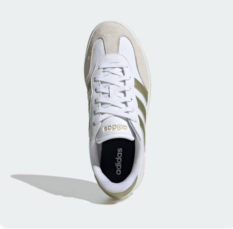 Adidas VL Court 3.0 White Olive Green Suede Trim Sneakers