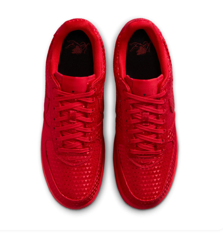 Nike Air Force 1 Low University Red Perforated Suede Triple Red Tonal Sneakers
