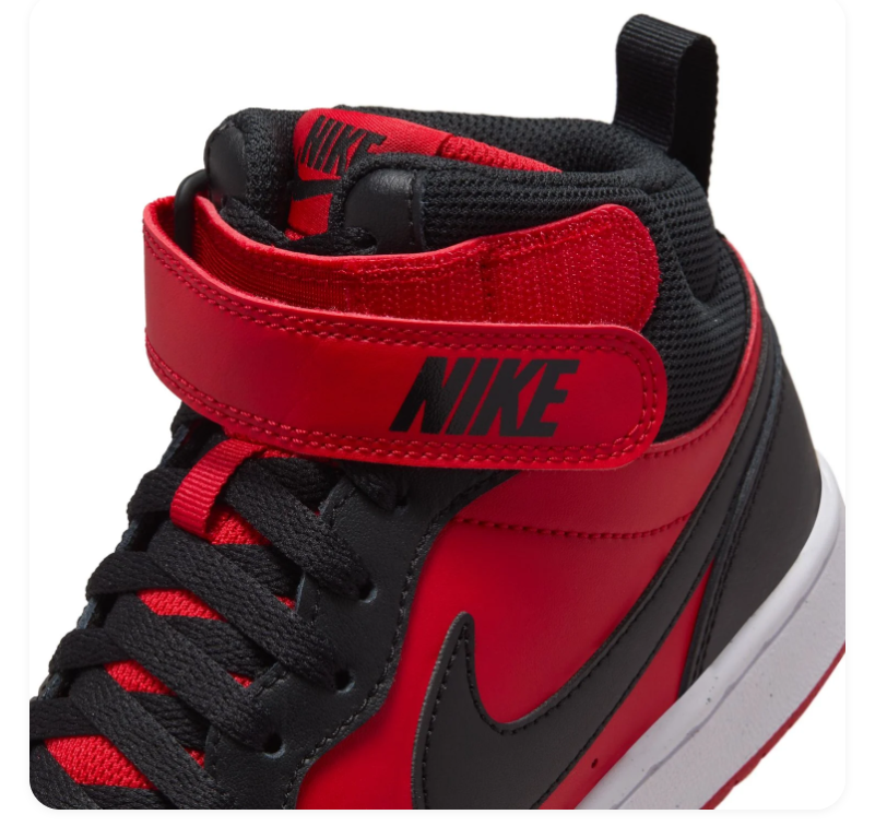Nike Court Borough Mid 2 University Red Black Bred Strap Mid-Top Court Basketball Sneakers
