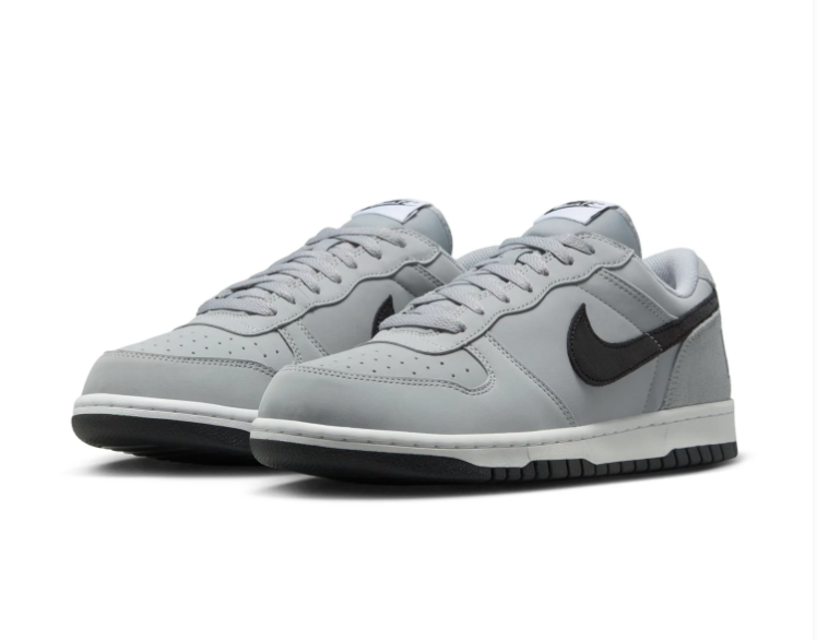 Nike Dunk Low Wolf Grey Black Oversized NIKE Text University Red Collar Classic Court Lifestyle Sneakers