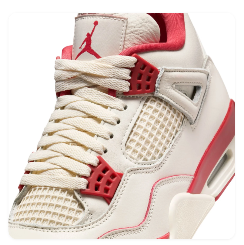 Air Jordan 4 Retro Sail Crimson Red White Sneakers