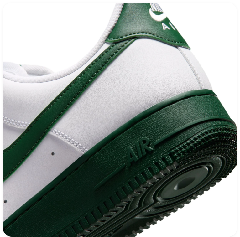 Nike Air Force 1 Low '07 White Gorge Green Swoosh Green Sole Classic Court Sneakers