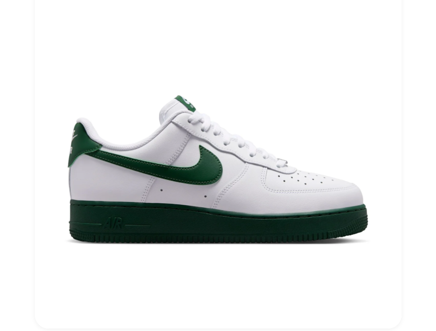 Nike Air Force 1 Low '07 White Gorge Green Swoosh Green Sole Classic Court Sneakers