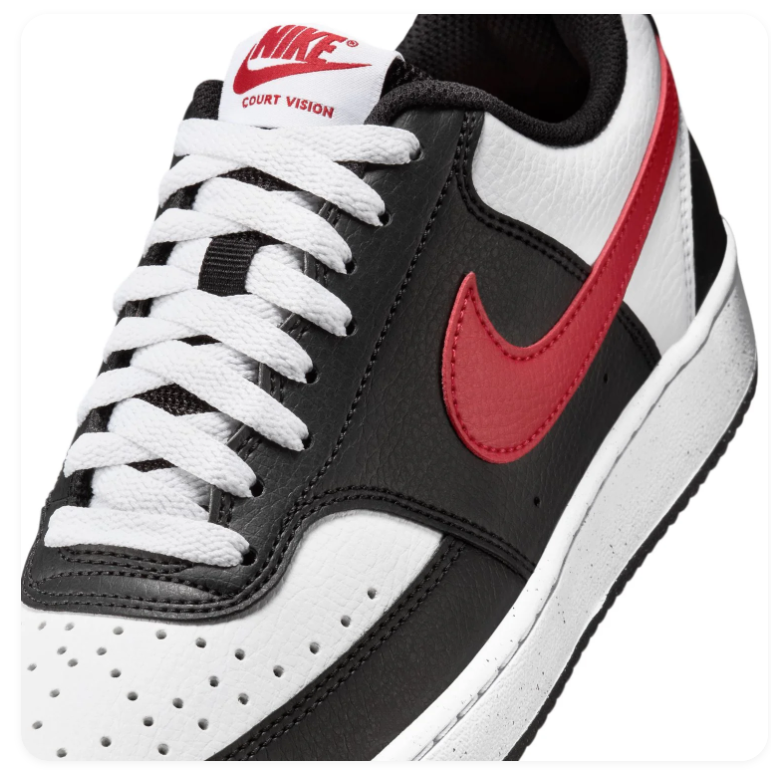 Nike Court Vision Low Black White University Red Classic Leather Sneakers
